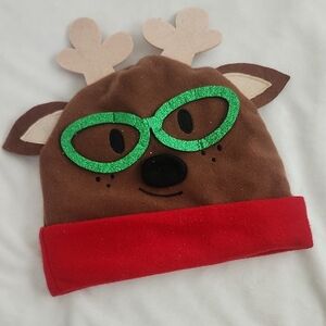 Festive Christmas Reindeer Hat with Green Glasses for Kids